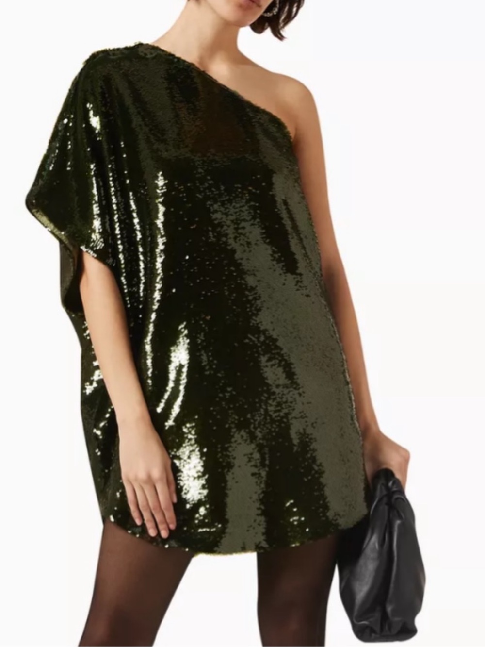 The Frankie Shop Gloria Sequins One-shoulder Mini Dress in Olive Size XL